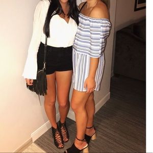 stripped blue off the shoulder romper!